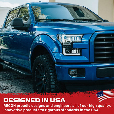 Ford F150 15-17 LED Projector Headlights w/ Ultra High Power Smooth White OLED DRL w/ Scanning Amber Turn Signals (Replaces OEM LED Headlights) - Multiple Styles