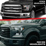 Ford F150 15-17 LED Projector Headlights w/ Ultra High Power Smooth White OLED DRL w/ Scanning Amber Turn Signals (Replaces OEM LED Headlights) - Multiple Styles