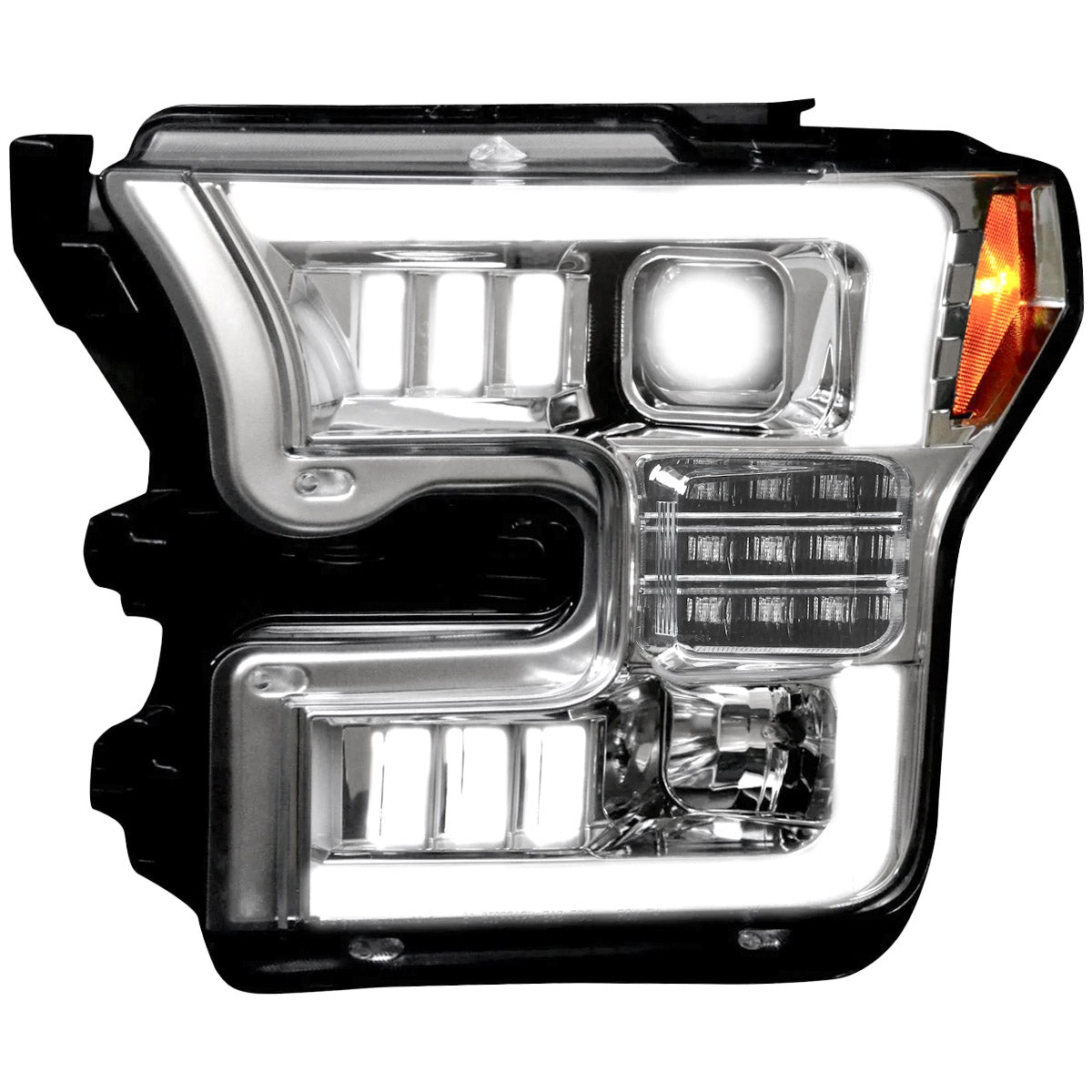 Ford F150 15-17 LED Projector Headlights w/ Ultra High Power Smooth White OLED DRL w/ Scanning Amber Turn Signals (Replaces OEM LED Headlights) - Multiple Styles