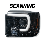 GMC Sierra 3500 15-19 Dually Projector Headlights w OLED Amber DRLs & Scanning OLED Amber Turn Signals in Smoked/Black