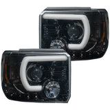 GMC Sierra 3500 15-19 Dually Projector Headlights w OLED Amber DRLs & Scanning OLED Amber Turn Signals in Smoked/Black