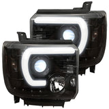 GMC Sierra 1500 14-18 Projector Headlights w OLED Amber DRLs & Scanning OLED Amber Turn Signals Smoked/Black