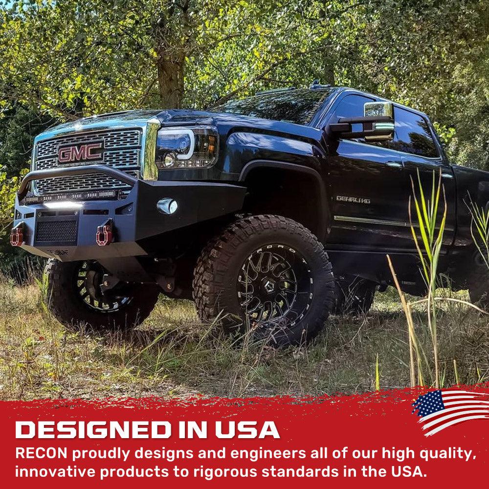 GMC Sierra 2500/3500 14-19 Single-Wheel HD Projector Headlights w OLED Amber DRLs & Scanning OLED Amber Turn Signals in Smoked/Black