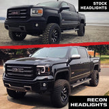 GMC Sierra 1500 14-18 Projector Headlights w OLED Amber DRLs & Scanning OLED Amber Turn Signals Smoked/Black