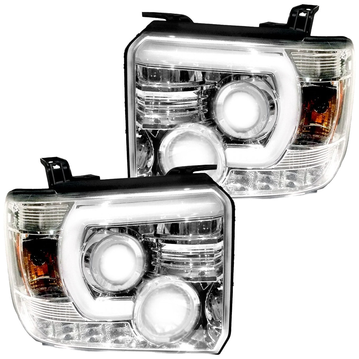 GMC Sierra & Denali 1500 14-18 Projector Headlights Smooth OLED DRL & Halos in Clear/Chrome