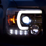 GMC Sierra & Denali 2500/3500 14-19 Single-Wheel HD Projector Headlights w Smooth OLED DRLs & Halos in Clear/Chrome