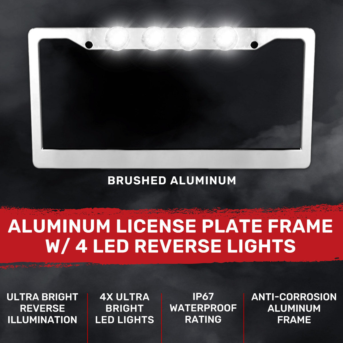Universal Aluminum Standard U.S License Plate Frame with 4 XML CREE LED Reverse Lights - Multiple Options