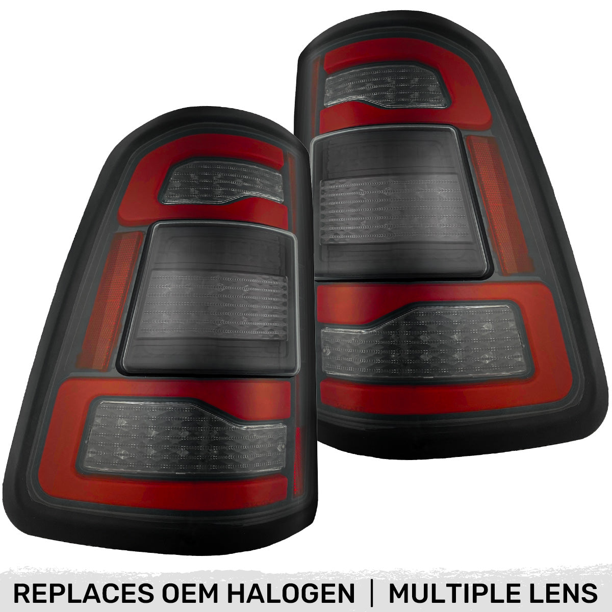 Dodge RAM 1500 19-24 Ultra Bright OLED Tail Lights w/ Scanning Amber Turn Signals (Replaces Factory/OEM Halogen Only) - Multiple Lens