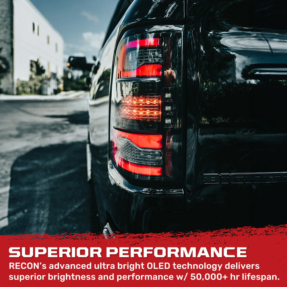 Dodge RAM 1500 25-26 Ultra Bright OLED Tail Lights Startup Light Sequence, Flashing Red Turn Signals (Replaces Factory/OEM Halogen Only) - Multiple Lens