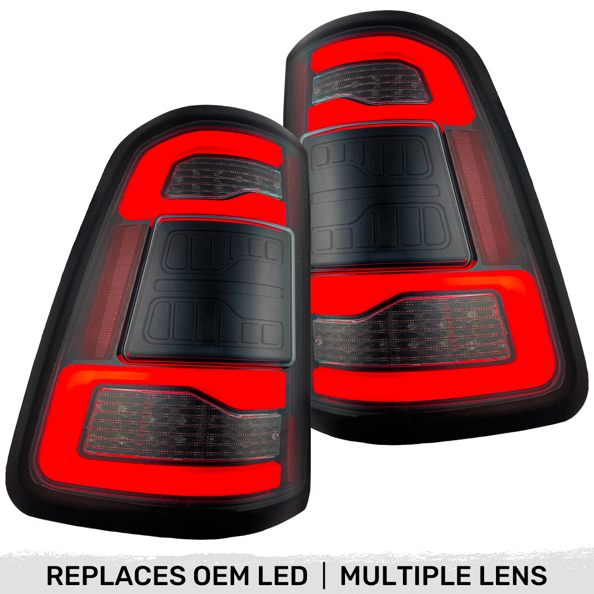 Dodge RAM 2500/3500 19-24 Ultra Bright OLED Tail Lights w/ Scanning Red Turn Signals (Replaces OEM LED Tail Lights Only with BLIS) - Multiple Lens
