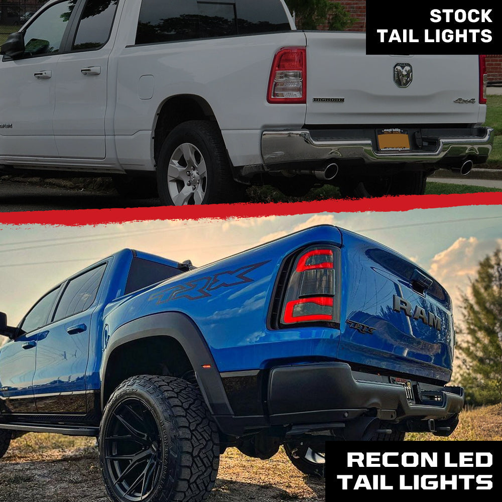 Dodge RAM 1500 19-24 Ultra Bright OLED Tail Lights w/ Scanning Red Turn Signals (Replaces OEM LED with *NO BLIS*) - Multiple Lens