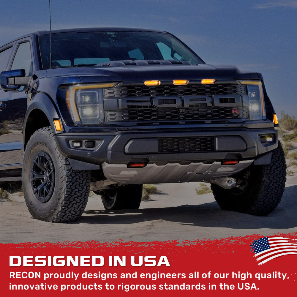 Ford 21-22 Raptor 7-Pc Fender & Hood Light Kit Smoked Lens White or Amber LED Running Lights w/ Startup Light Sequence