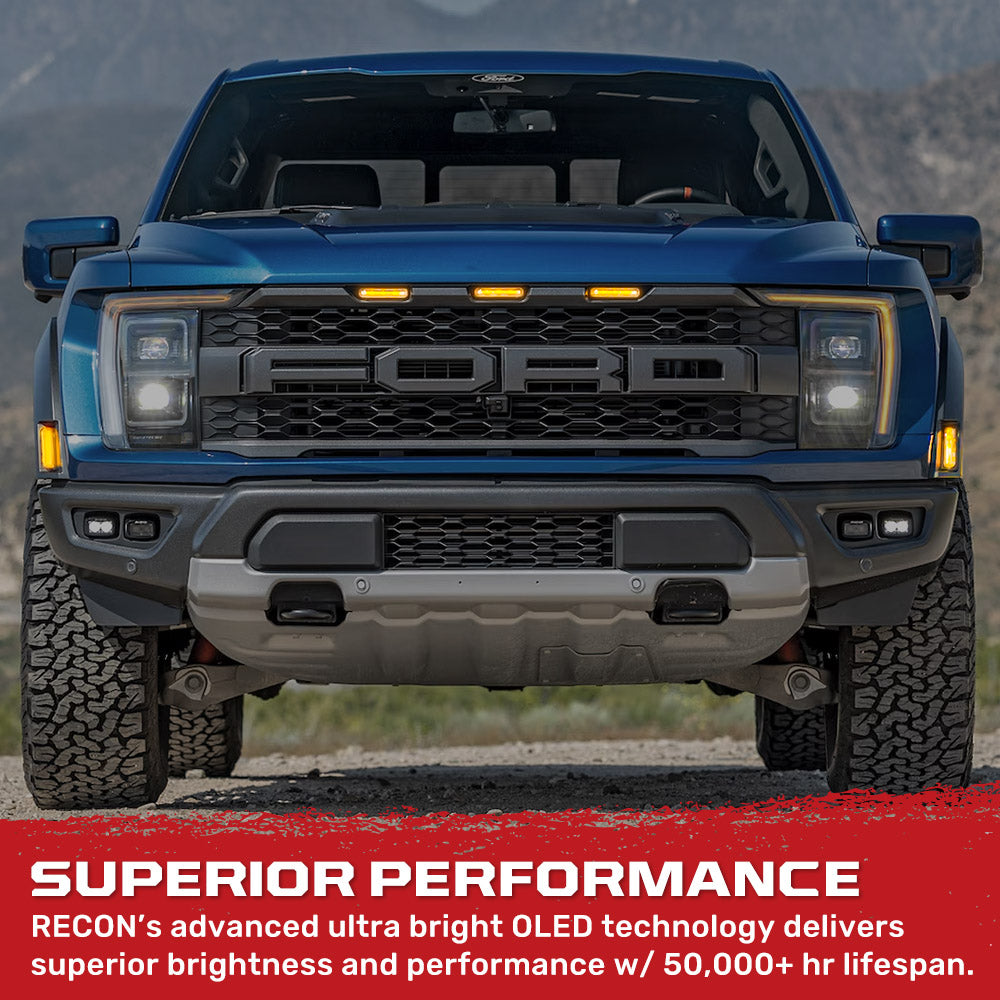 Ford 21-22 Raptor 7-Pc Fender & Hood Light Kit Smoked Lens White or Amber LED Running Lights w/ Startup Light Sequence