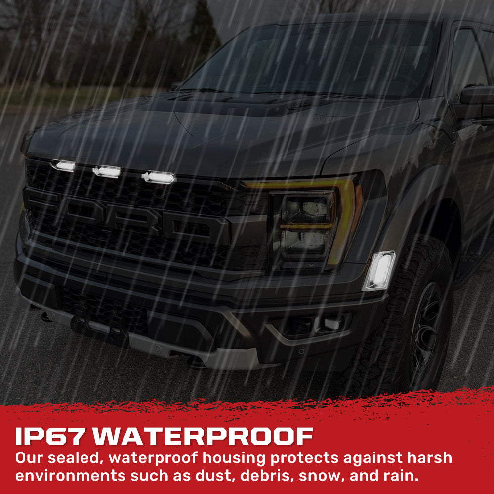 Ford 21-22 Raptor 7-Pc Fender & Hood Light Kit Smoked Lens White or Amber LED Running Lights w/ Startup Light Sequence