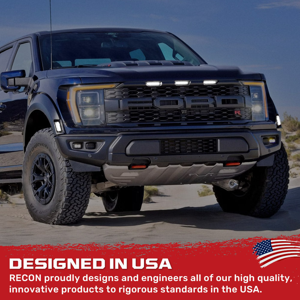 Ford 21-22 Raptor 7-Pc Fender & Hood Light Kit Smoked Lens White or Amber LED Running Lights w/ Startup Light Sequence