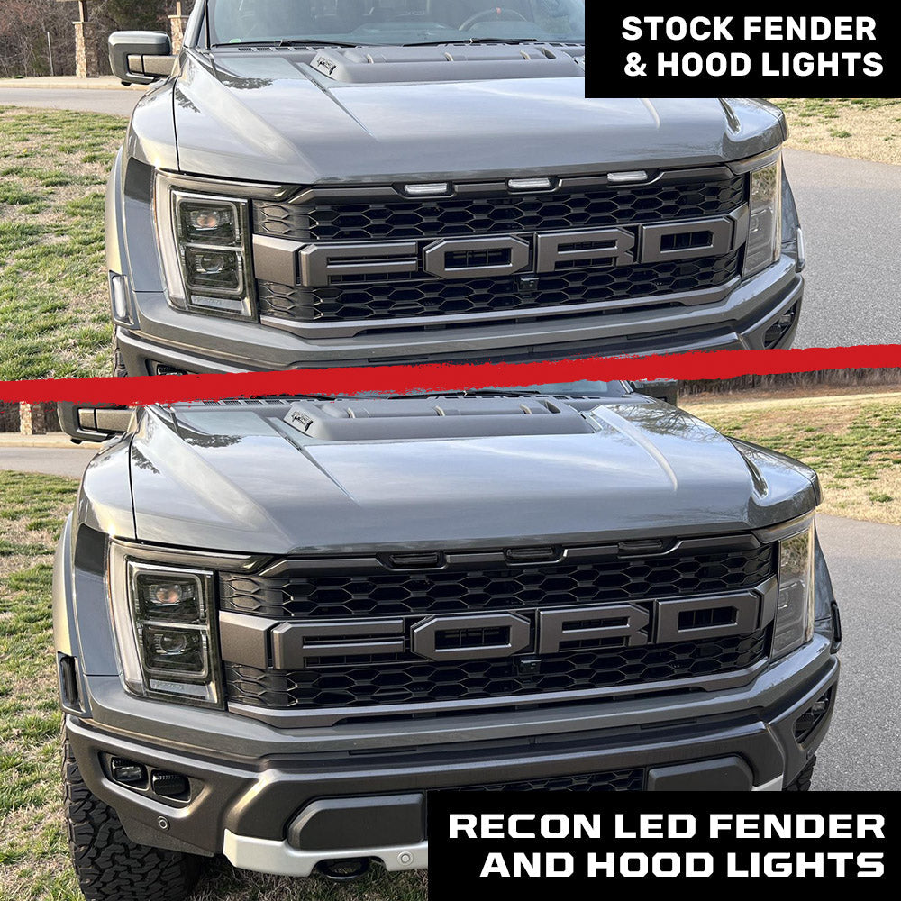 Ford 21-22 Raptor 7-Pc Fender & Hood Light Kit Smoked Lens White or Amber LED Running Lights w/ Startup Light Sequence