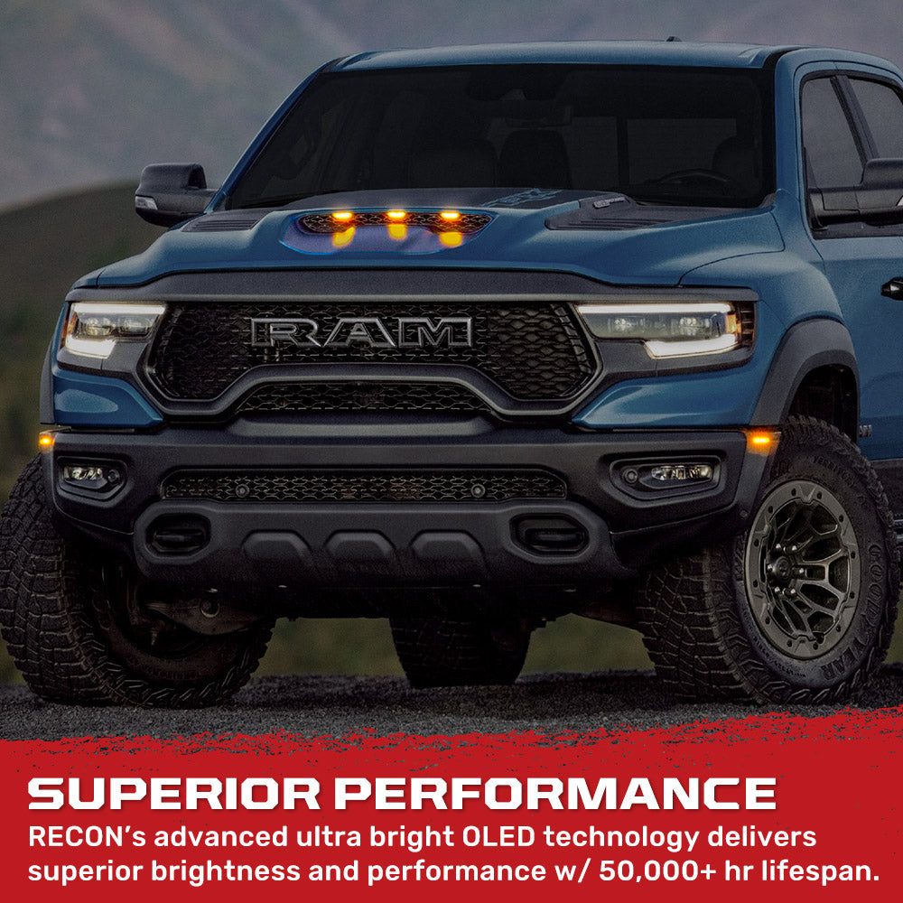Dodge 21-26 RAM 1500 TRX 7-PC Fender & Hood Light Kit Smoked Lens White or Amber LED Running Lights w/ Startup Light Sequence - Multiple Options