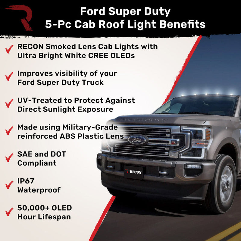 Ford Super Duty 17-22 5-PC Cab Roof Light Set 2-Way Front & Rear Facing Ultra High-Power LEDs (Replaces Factory/OEM Cab Lights Only) - Multiple Options