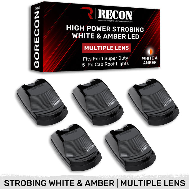Ford Super Duty 17-22 (5-Piece) Cab Roof Light Kit Strobe LED White & Amber - Multiple Lens RECON Ford Super Duty 17-22 (5-Piece) Cab Roof Light Kit Strobe LED White & Amber - Multiple Lens Ford Super Duty 17-22 (5-Piece) Cab Roof Light Kit Strobe LED White & Amber - Multiple Lens Ford Super Duty 17-22 (5-Piece) Cab Roof Light Kit Strobe LED White & Amber - Multiple Lens Ford Super Duty 17-22 (5-Piece) Cab Roof Light Kit Strobe LED White & Amber - Multiple Lens