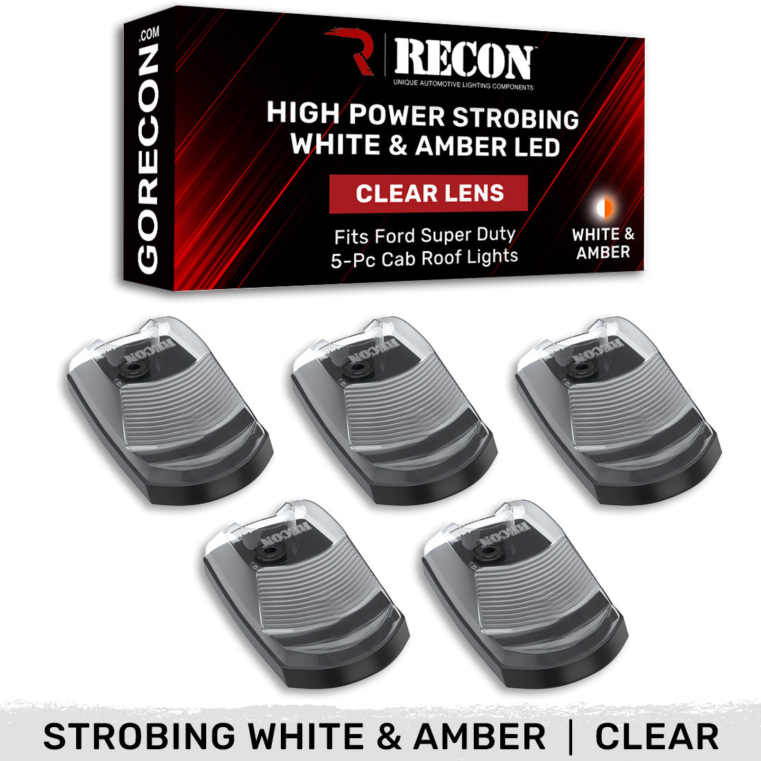 Ford Super Duty 17-22 (5-Piece) Cab Roof Light Kit Strobe LED White & Amber - Multiple Lens RECON Ford Super Duty 17-22 (5-Piece) Cab Roof Light Kit Strobe LED White & Amber - Multiple Lens Ford Super Duty 17-22 (5-Piece) Cab Roof Light Kit Strobe LED White & Amber - Multiple Lens Ford Super Duty 17-22 (5-Piece) Cab Roof Light Kit Strobe LED White & Amber - Multiple Lens Ford Super Duty 17-22 (5-Piece) Cab Roof Light Kit Strobe LED White & Amber - Multiple Lens
