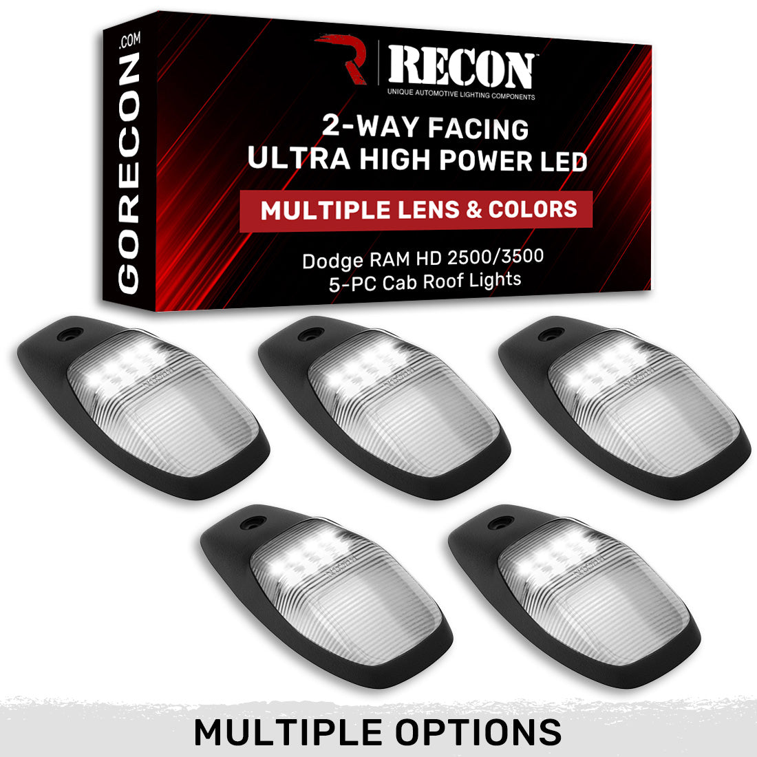 Dodge RAM HD 2500/3500 19-26 5 Piece Cab Roof Light Set 2-Way Front & Rear Facing Ultra High-Power LEDs Multiple Lens & Colors