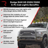 Dodge RAM HD 2500/3500 19-25 5 Piece Cab Roof Light Set 2-Way Front & Rear Facing Ultra High-Power LEDs Multiple Lens & Colors