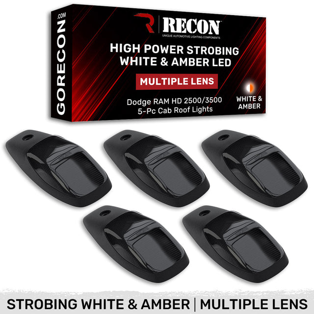 Dodge RAM HD 2500/3500 19-26 5-Piece Cab Roof Light Kit Strobe LED White & Amber - Multiple Lens RECON Dodge RAM HD 2500/3500 19-26 5-Piece Cab Roof Light Kit Strobe LED White & Amber - Multiple Lens Dodge RAM HD 2500/3500 19-26 5-Piece Cab Roof Light Kit Strobe LED White & Amber - Multiple Lens Dodge RAM HD 2500/3500 19-26 5-Piece Cab Roof Light Kit Strobe LED White & Amber - Multiple Lens Dodge RAM HD 2500/3500 19-26 5-Piece Cab Roof Light Kit Strobe LED White & Amber - Multiple Lens