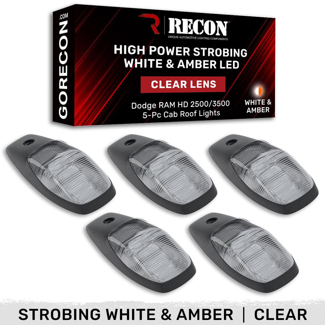 Dodge RAM HD 2500/3500 19-26 5-Piece Cab Roof Light Kit Strobe LED White & Amber - Multiple Lens RECON Dodge RAM HD 2500/3500 19-26 5-Piece Cab Roof Light Kit Strobe LED White & Amber - Multiple Lens Dodge RAM HD 2500/3500 19-26 5-Piece Cab Roof Light Kit Strobe LED White & Amber - Multiple Lens Dodge RAM HD 2500/3500 19-26 5-Piece Cab Roof Light Kit Strobe LED White & Amber - Multiple Lens Dodge RAM HD 2500/3500 19-26 5-Piece Cab Roof Light Kit Strobe LED White & Amber - Multiple Lens