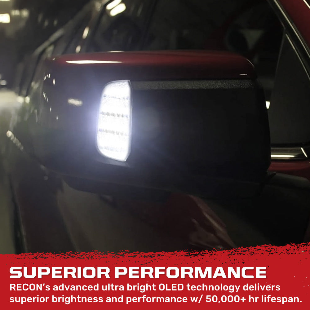 GMC 19-26 Sierra 1500 & Chevy Silverado 1500 Ultra High Power Quad White LED Mirror Puddle/Spot Lights - Smoked Lens