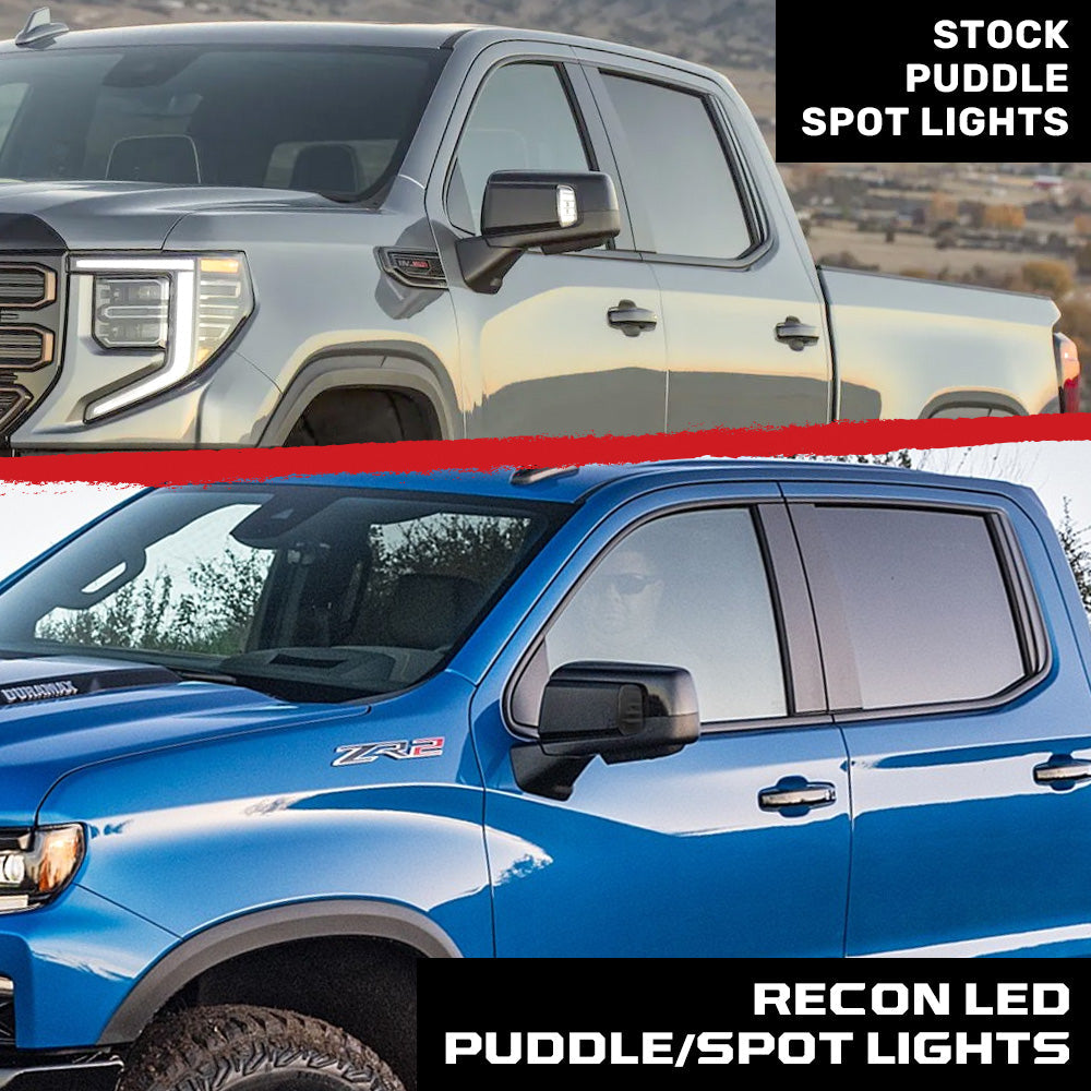 GMC 19-26 Sierra 1500 & Chevy Silverado 1500 Ultra High Power Quad White LED Mirror Puddle/Spot Lights - Smoked Lens
