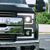 Ford Super Duty 17-19 Projector Headlights White OLED DRL, Scanning Amber LED Turn Signals - Multiple Styles
