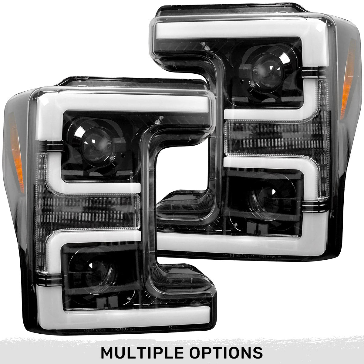 Ford Super Duty 17-19 Projector Headlights White OLED DRL, Scanning Amber LED Turn Signals - Multiple Styles