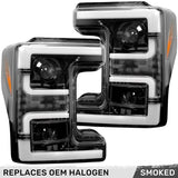 Ford Super Duty 17-19 Projector Headlights White OLED DRL, Scanning Amber LED Turn Signals - Multiple Styles