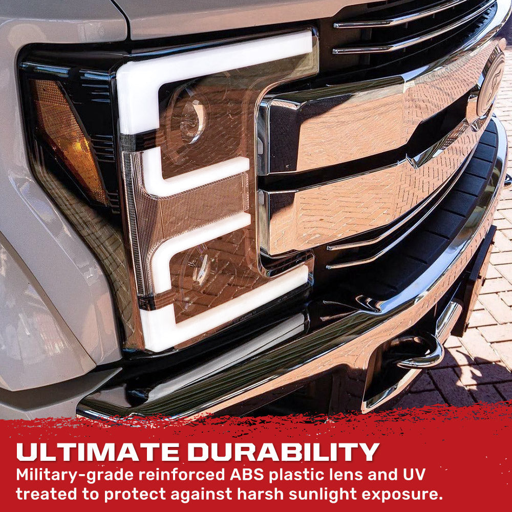 Ford Super Duty 17-19 Projector Headlights White OLED DRL, Scanning Amber LED Turn Signals - Multiple Styles