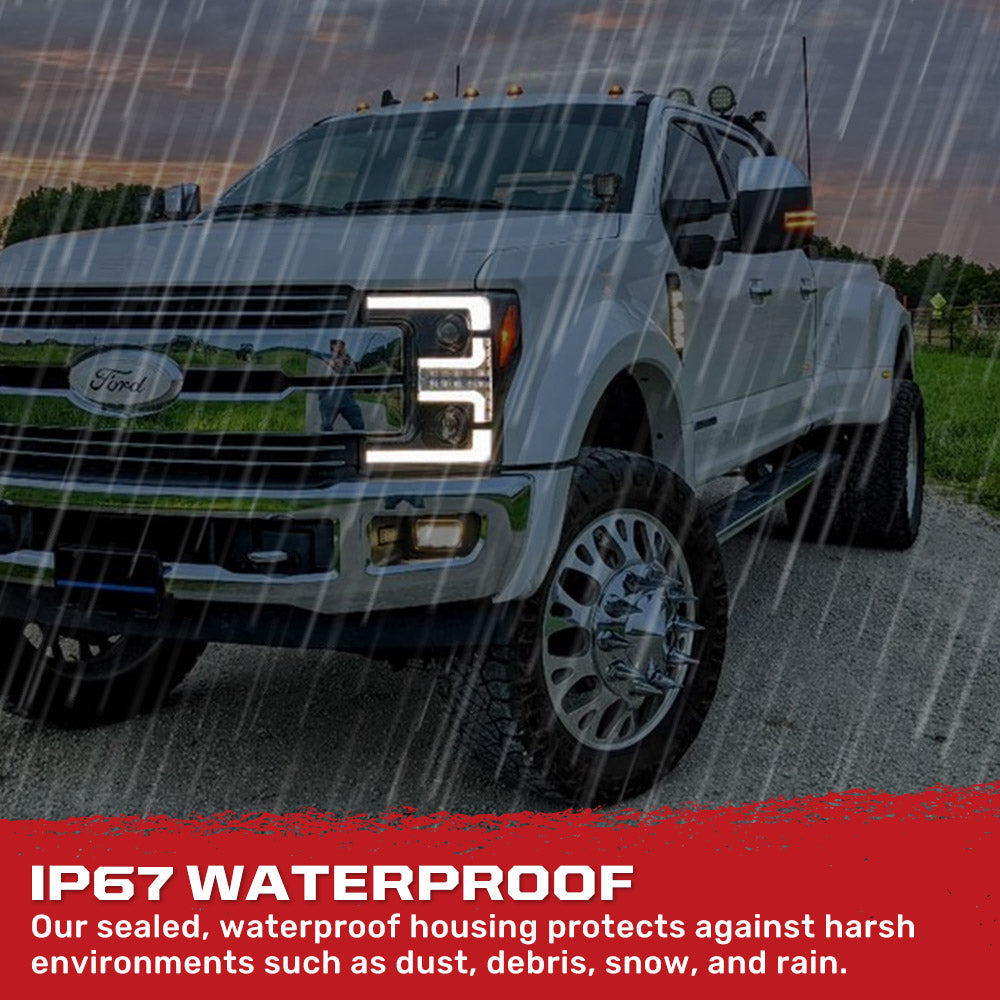 Ford Super Duty 17-19 Projector Headlights White OLED DRL, Scanning Amber LED Turn Signals - Multiple Styles