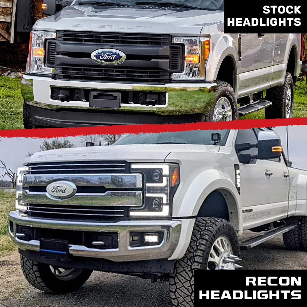 Ford Super Duty 17-19 Projector Headlights White OLED DRL, Scanning Amber LED Turn Signals - Multiple Styles