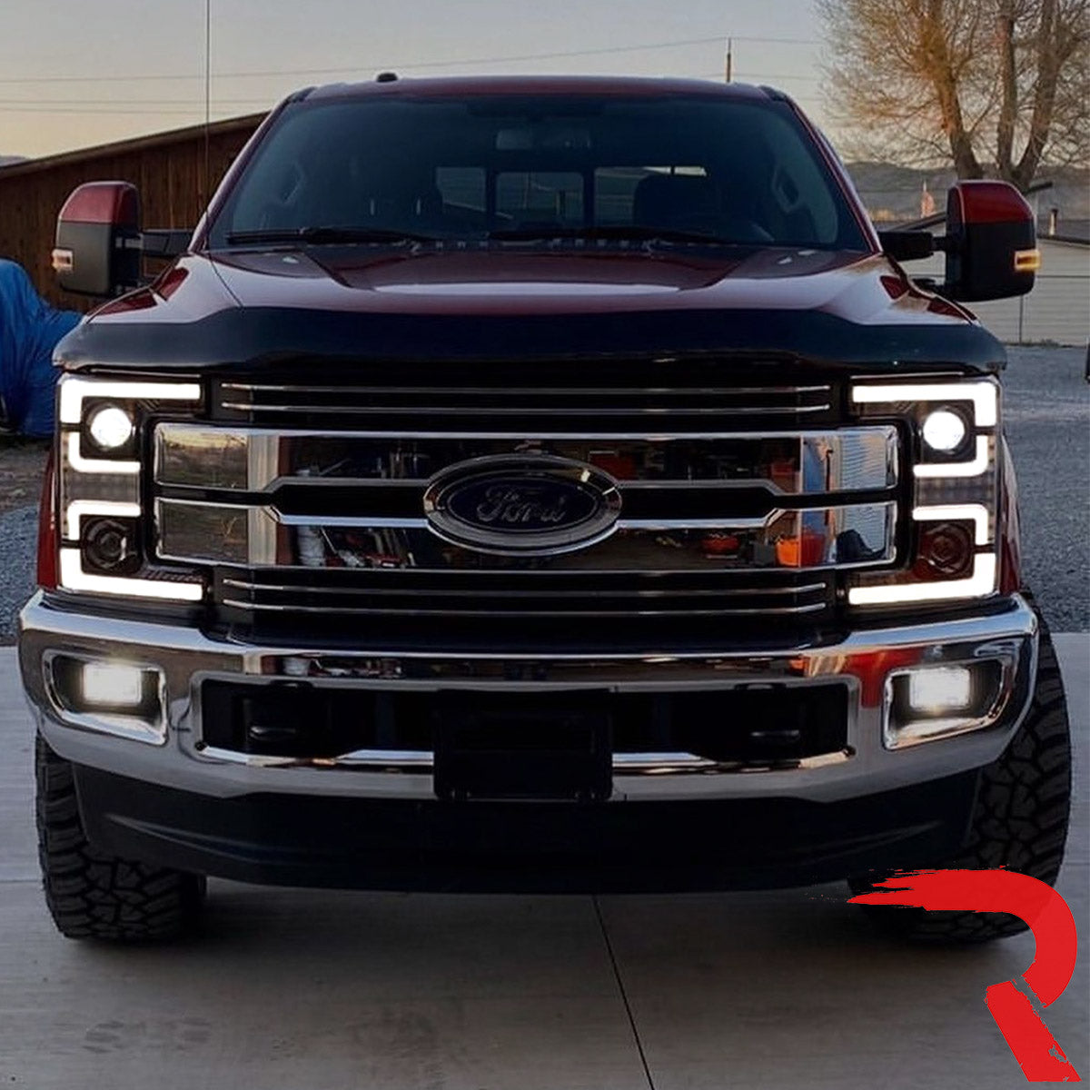 Ford Super Duty 17-19 Projector Headlights White OLED DRL, Scanning Amber LED Turn Signals - Multiple Styles