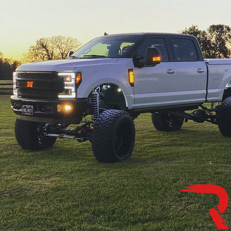 Ford Super Duty 17-19 Projector Headlights White OLED DRL, Scanning Amber LED Turn Signals - Multiple Styles