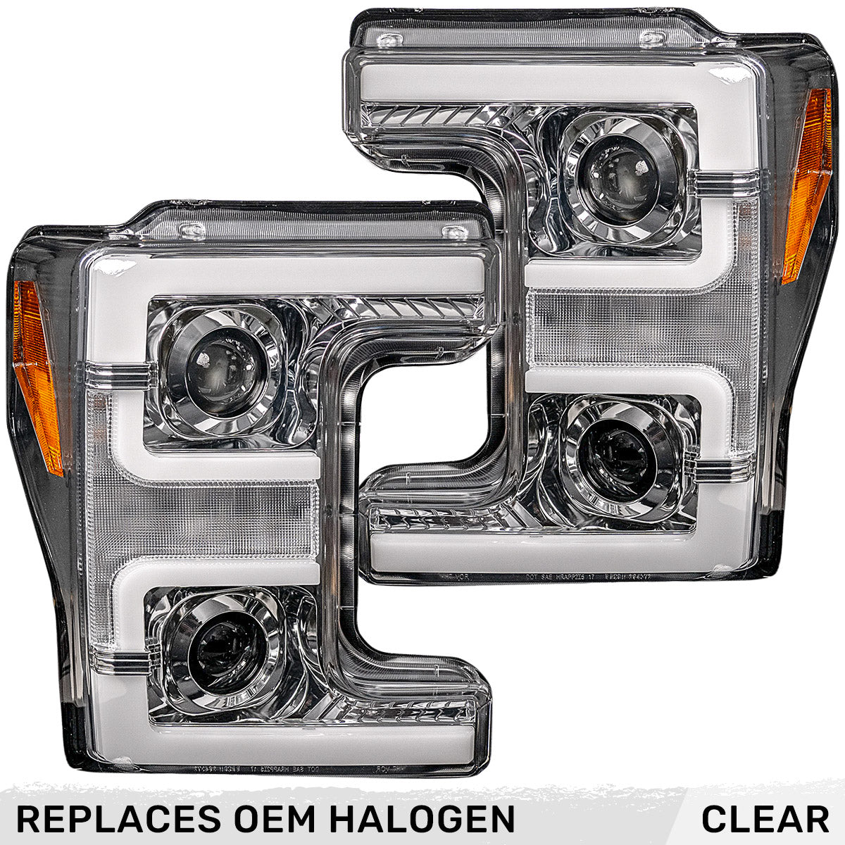 Ford Super Duty 17-19 Projector Headlights White OLED DRL, Scanning Amber LED Turn Signals - Multiple Styles