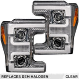 Ford Super Duty 17-19 Projector Headlights White OLED DRL, Scanning Amber LED Turn Signals - Multiple Styles