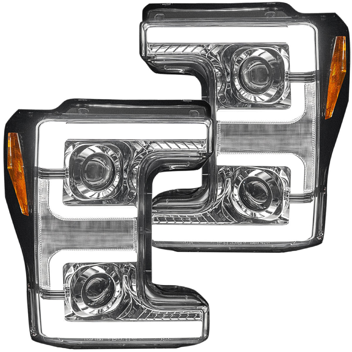 Ford Super Duty 17-19 Projector Headlights White OLED DRL, Scanning Amber LED Turn Signals - Multiple Styles