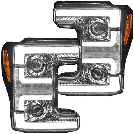 Ford Super Duty 17-19 Projector Headlights White OLED DRL, Scanning Amber LED Turn Signals - Multiple Styles