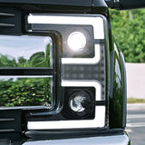Ford Super Duty 17-19 Projector Headlights White OLED DRL, Scanning Amber LED Turn Signals - Multiple Styles