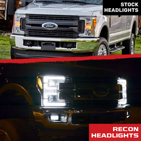Ford Super Duty 17-19 Projector Headlights White OLED DRL, Scanning Amber LED Turn Signals - Multiple Styles