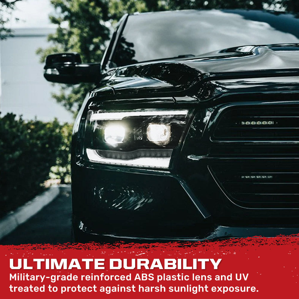 Dodge RAM 1500 19-24 5th Gen - Projector Headlights OLED DRL & Scanning Switchback LED Signals (Replaces Factory/OEM Halogen Only) - Multiple Styles