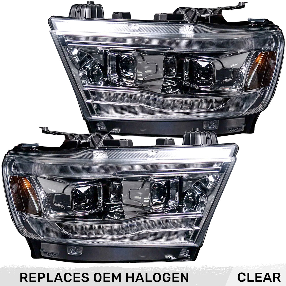 Dodge RAM 1500 19-24 5th Gen - Projector Headlights OLED DRL & Scanning Switchback LED Signals (Replaces Factory/OEM Halogen Only) - Multiple Styles