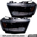 Dodge RAM 1500 19-24 5th Gen LED Projector Headlights OLED DRL Scanning Switchback LED Signals (Replaces Factory/OEM Halogen Only) - Multiple Styles