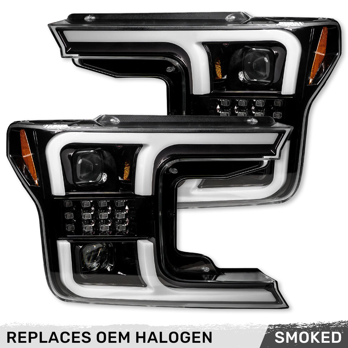 Ford F150 18-20 Projector Headlights OLED DRL Scanning LED Turn Signals (Replaces Factory Halogen Headlights) - Multiple Styles