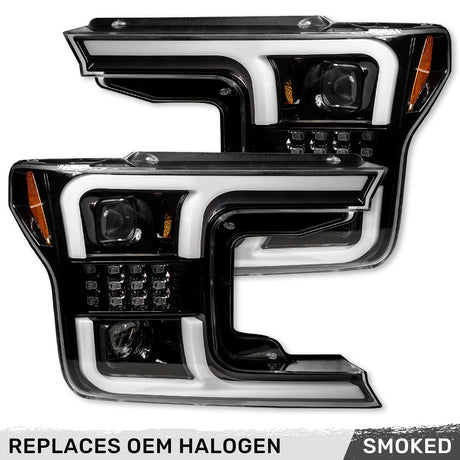 Ford F150 18-20 Projector Headlights OLED DRL Scanning LED Turn Signals (Replaces Factory Halogen Headlights) - Multiple Styles