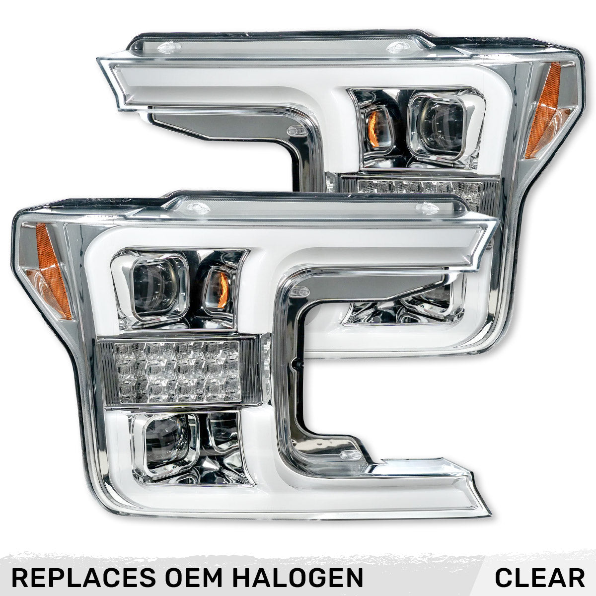 Ford F150 18-20 Projector Headlights OLED DRL Scanning LED Turn Signals (Replaces Factory Halogen Headlights) - Multiple Styles